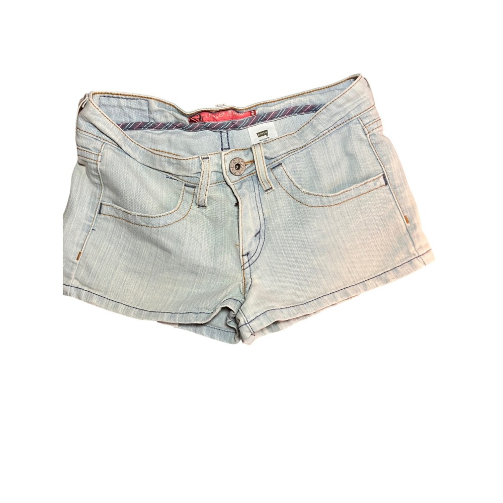Levis Womens Low Rise Denim Shorts Light Wash Ramie Blend Sz 1 Mini Micro Booty - Picture 2 of 6